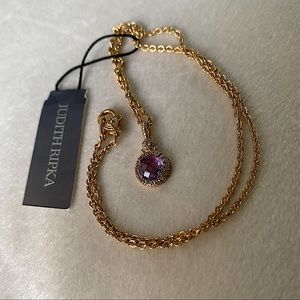 NWT Judith Ripka 14K Gold Clad Amethyst & Micropave White Topaz Pendant Necklace